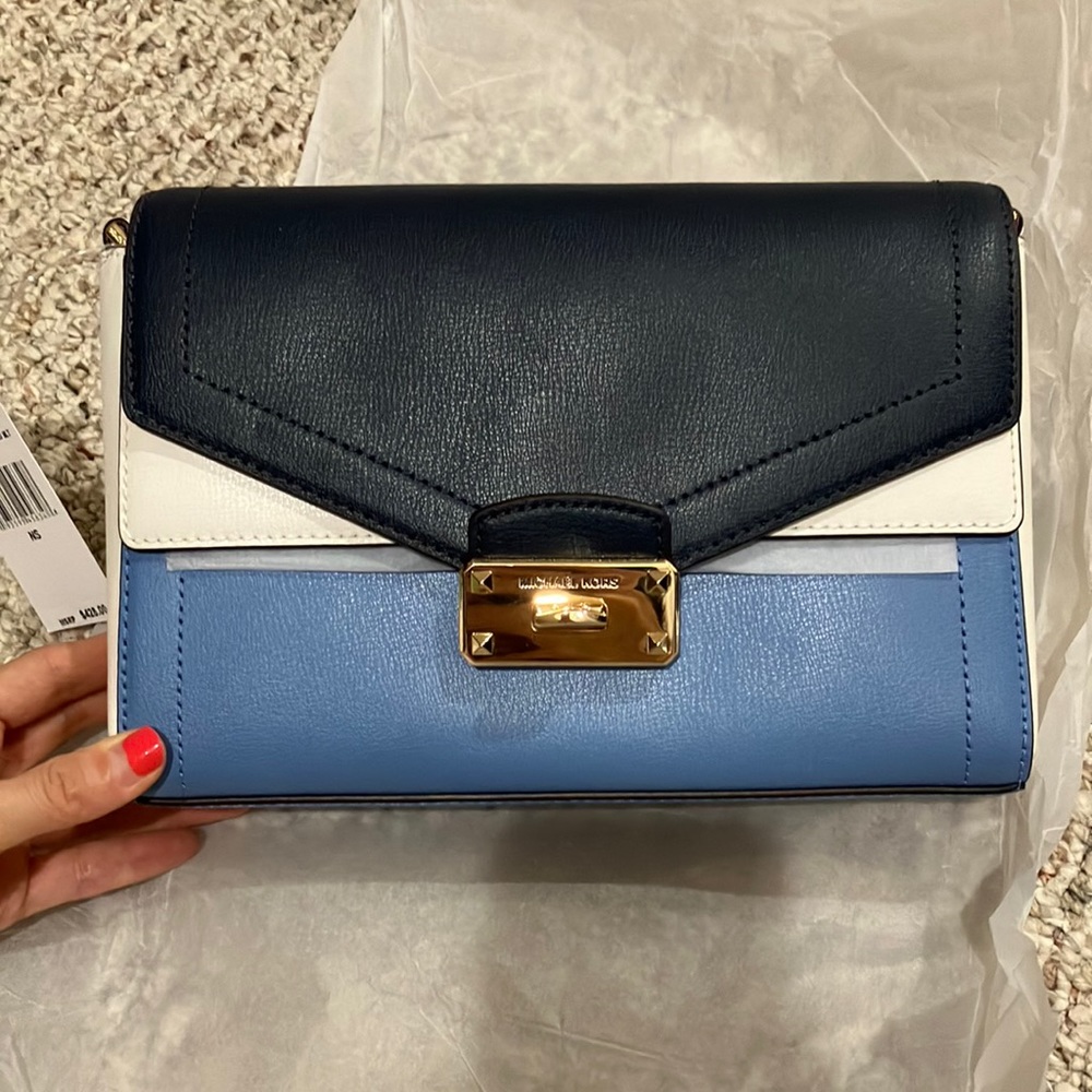 Michael Kors Kinsley 35S0GYKF2T Medium Leather Flap Shoulder Crossbody Bag blue - Picture 3 of 12